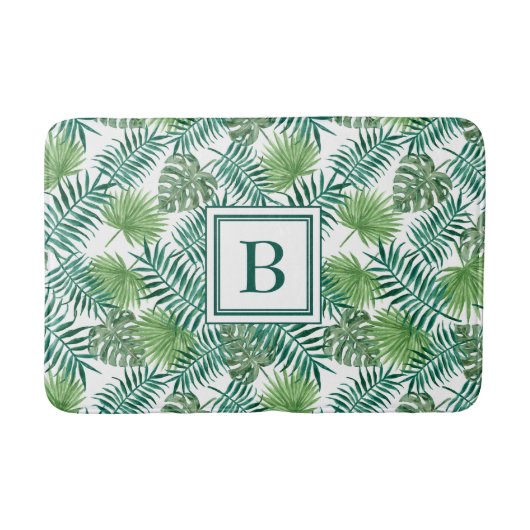 Elegant Monogram Palm Leaves Patroon Badmat (Voorkant)