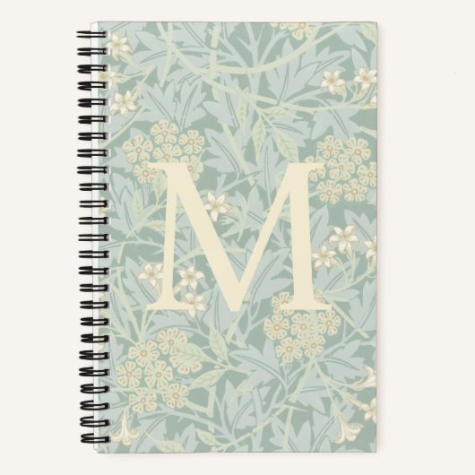 Elegant Monogram Pastel Green Jasmine Floral Notitieboek (Voorkant)