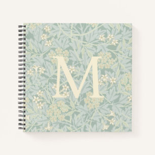 Elegant Monogram Pastelgroen Jasmin Bloemmotief Notitieboek