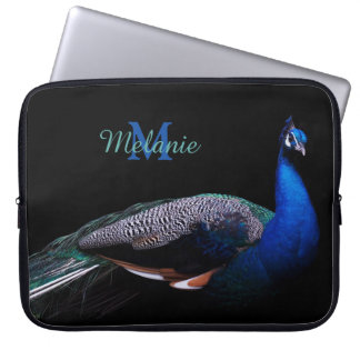 Elegant Monogram Peacock Black Laptop Sleeve