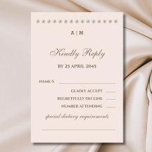 Elégant Monogram Pearl Wedding Carte RSVP