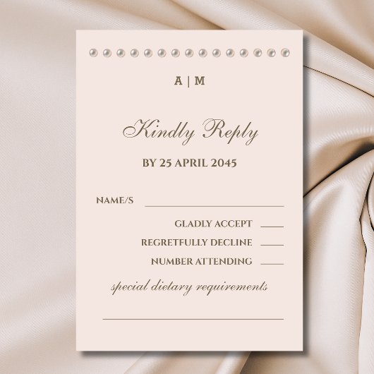 Elégant Monogram Pearl Wedding Carte RSVP
