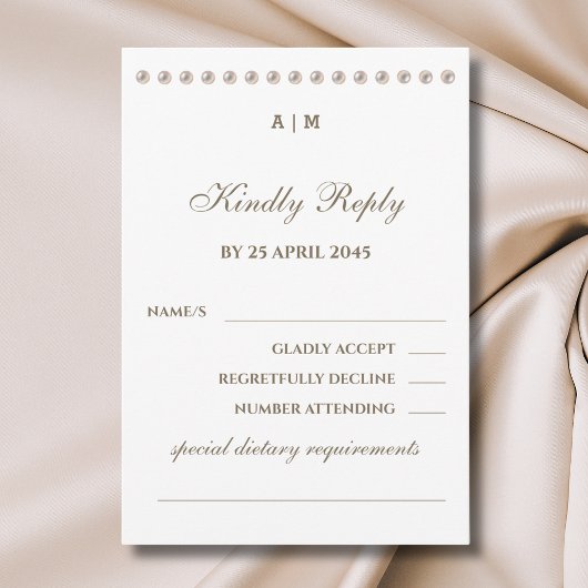 Elégant Monogram Pearl Wedding Carte RSVP