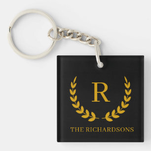 Elegant Monogram Persoonlijke Naam Familie Foto Sleutelhanger