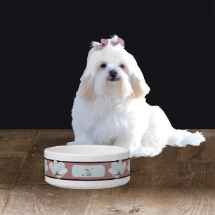 Elegant Monogram Pet Bowl met Magnolia Flowers Voerbakje