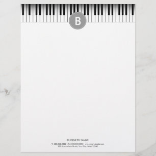 Elegant Monogram Piano Keys Letterhead Persoonlijk Briefhoofd