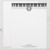 Elegant Monogram Piano Keys Letterhead Persoonlijk Briefhoofd (Voorkant / Achterkant)