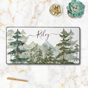 Elegant Monogram Pine Forest Mountain Bureaumat