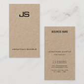 Elegant Monogram Premium Kraft Unieke Verticale Kr Visitekaartje (Voorkant / Achterkant)