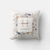 Elegant Monogram Pretty Beige Blue Flowers Floral Kussen (Voorkant)