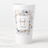 Elegant Monogram Pretty Beige Blue Flowers Floral Latte Mok (Voorkant)