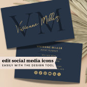 Elegant Monogram Professioneel Marine Blauw Goud Visitekaartje