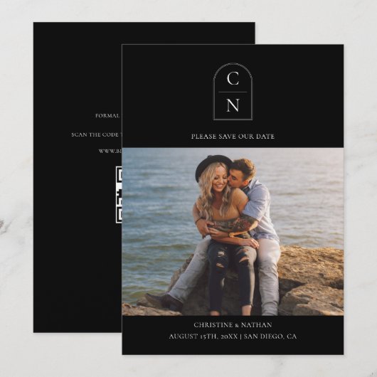 Elegant Monogram QR-code Save The Date (Voorkant / Achterkant)