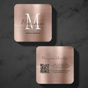Elegant Monogram QR Roze Rood Vierkante Visitekaartje