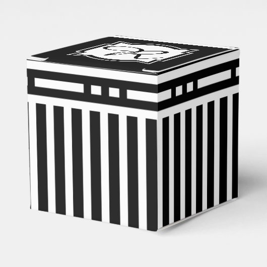 Elegant Monogram R Gestreept Zwart-Wit Bedankdoosjes (Voorkant Zijde)