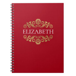 Elegant Monogram Red Gold Flourish Foto Notitieboek