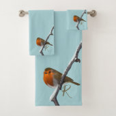Elegant Monogram Robin Bird Blue Bad Handdoek (Insitu)