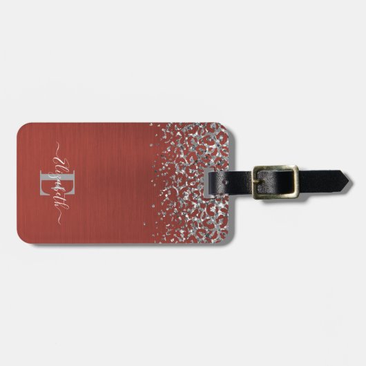 Elegant Monogram rood geborsteld metaal Bagagelabel (Voorkant horizontaal)