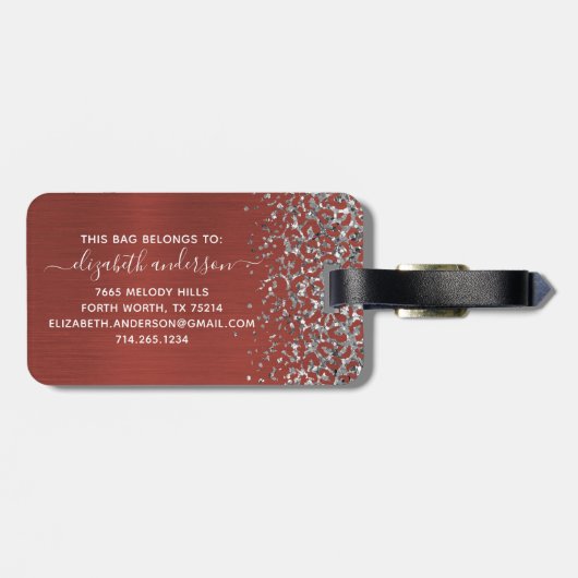 Elegant Monogram rood geborsteld metaal Bagagelabel (Achterkant horizontaal)