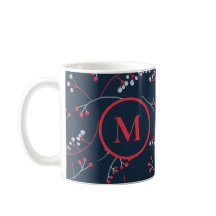 Elegant monogram rood pastel grijze bessen patroon