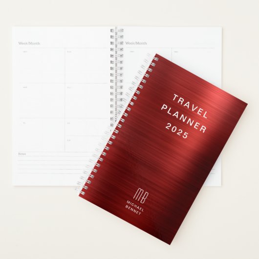 Elegant monogram rood reizen planner (Display)