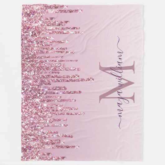 Elegant Monogram Roos Glitter Drift Fleece Blanke (Voorkant)
