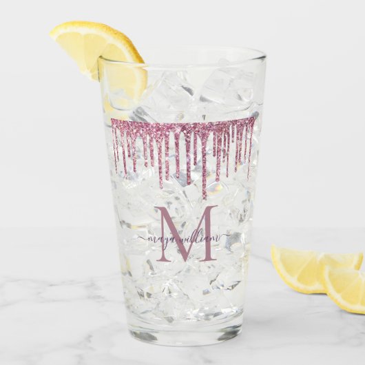 Elegant Monogram Roos Glitter Drivers Glas (Voorkant ijs)