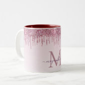 Elegant Monogram Roos Glitter Drivers Tweekleurige Koffiemok (Voorkant links)