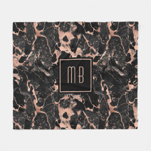 Elegant Monogram Roos Gold Black Marble Fleece Deken