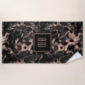 Elegant Monogram Roos Gold Black Marble Strandlaken (Voorkant)