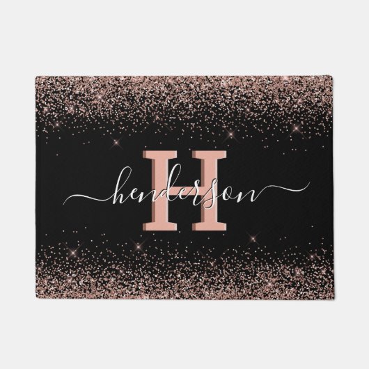 Elegant Monogram Roos Gold Deurmat (Voorkant)