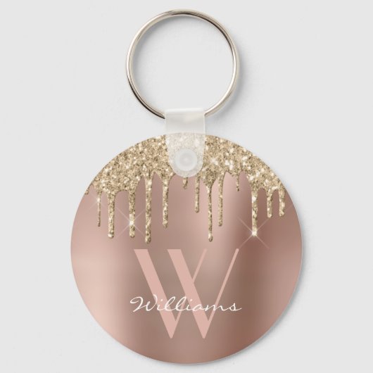 Elegant Monogram Roos Gold Glitter Drivers Naam Sleutelhanger (Voorkant)
