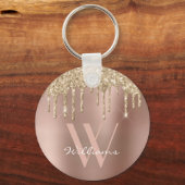 Elegant Monogram Roos Gold Glitter Drivers Naam Sleutelhanger (Voorkant)