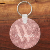 Elegant Monogram Roos Gold Glitter Name Script Sleutelhanger (Voorkant)