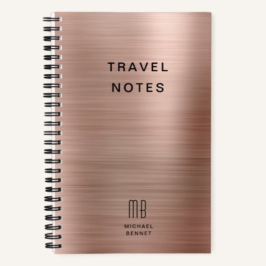 Elegant Monogram Roos Gold Travel Notitieboek (Voorkant)