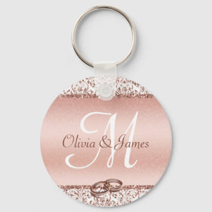 Elegant Monogram Roos Gold Wedding Favor Sleutelhanger