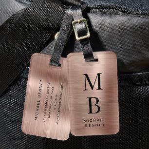 Elegant Monogram Roos Goud Bagagelabel