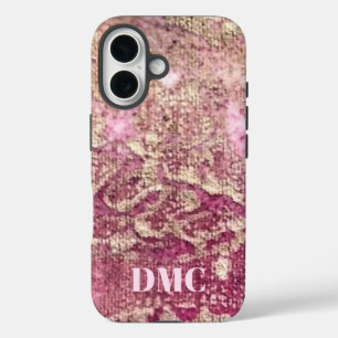 Elegant monogram roos goud roze gradiëntpatroon iPhone 16 hoesje