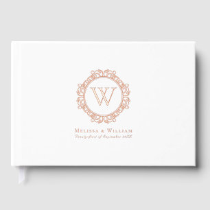 Elegant Monogram Roos Gouden Folie Wit Huwelijk Gastenboek