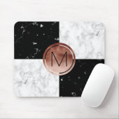 Elegant monogram roos gouden zwarte witte marmer muismat (Met muis)