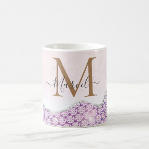 Elegant Monogram Roos roze Glitter Coffee Mok