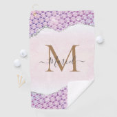 Elegant Monogram Roos roze Glitter Golfhanddoek (Insitu)