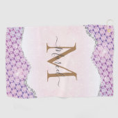 Elegant Monogram Roos roze Glitter Golfhanddoek (Horizontaal)