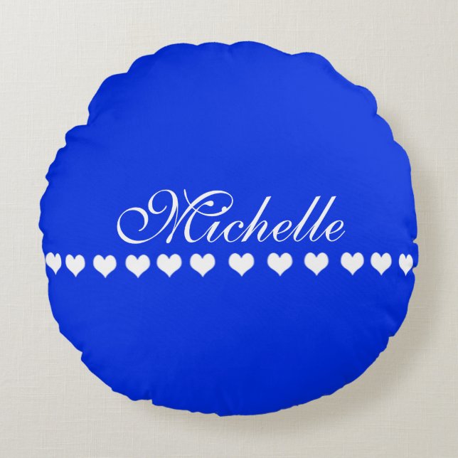 Elegant Monogram Royal Blue Rond Kussen (Voorkant)