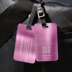 Elegant Monogram Roze Bagagelabel