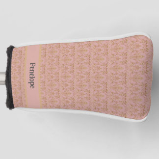 Elegant Monogram Roze en Gouden Damast Golfheadcover