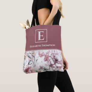 Elegant Monogram Roze en Paarse Floral Botanisch Draagtas