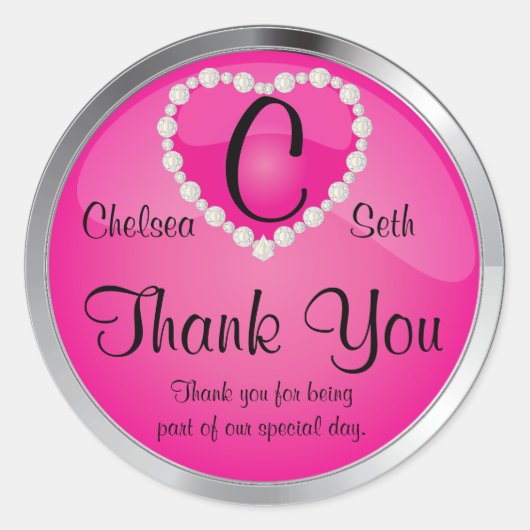 Elegant Monogram Roze en zilver Ronde Sticker (Voorkant)