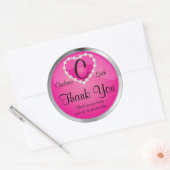 Elegant Monogram Roze en zilver Ronde Sticker (Envelop)