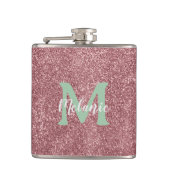 Elegant monogram roze glitter heupfles (Voorkant)